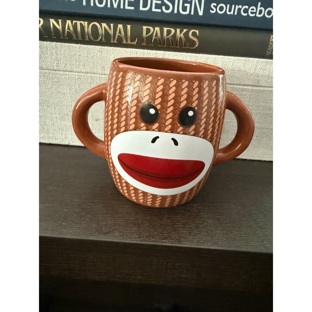 Galerie Sock Monkey Coffee Mug 16oz Brown Ceramic Double Handle Tea Cup